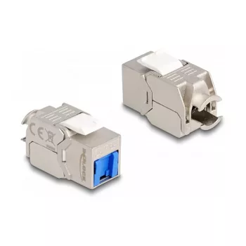 DeLOCK Keystone-Modul RJ45-Buchse auf LSA Cat.6A werkzeugfrei mit blauer Staubschutzkappe