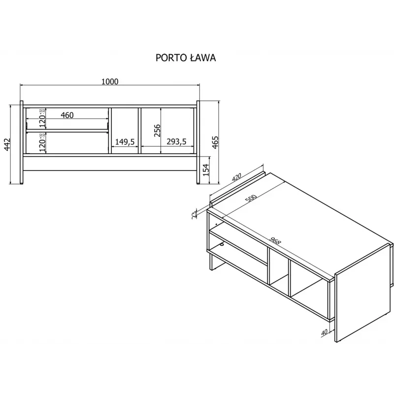 Cama PORTO bench/table 100x50x46 oak/Schwarz