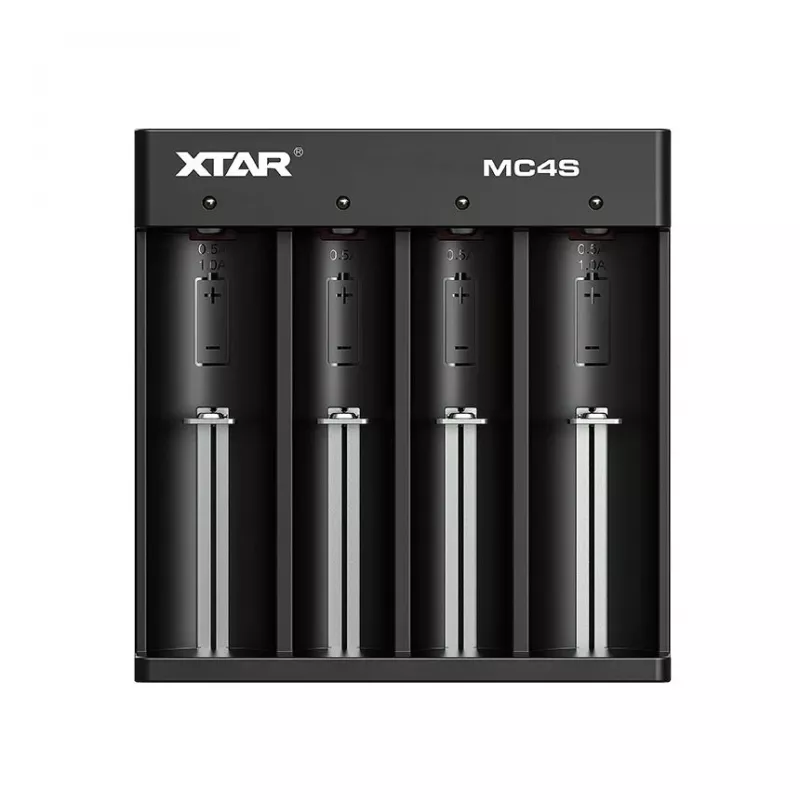 XTAR MC4S 4‑Slot-Desktop-Ladegerät für zylindrische Li‑Ion 18650 und NiMH (A/AA/AAA/AAAA/C/D), 1 A Ausgang, 5 V Eingang, Schwarz