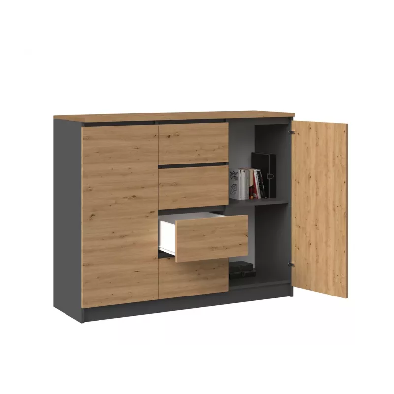Kommoden top e shop Topeshop 2D4S ANT/ART BA KPL — 4 Schubladen, Anthrazit/Eiche, 1200×400×970 mm, Spanplatte