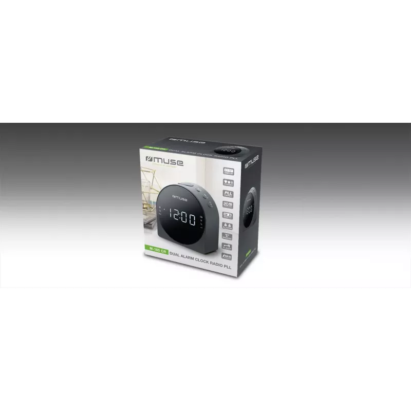 Weckerradio Muse M-185 CR — FM/MW, 0,9-Zoll-LED-Anzeige, AC 230V mit AAA-Batterie-Backup, schwarz