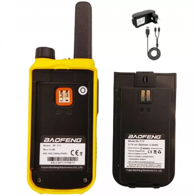 Handfunkgerät Baofeng BF-T17 — Kinder-Walkie-Talkie, 16 Kanäle, 5 W, 400–470 MHz, 1500 mAh Batterie, gelb