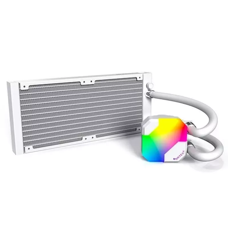 AIO-Wasserkühlung Montech Hyper Flow ARGB 240 mm Weiß — 240 mm Radiator, ARGB-Beleuchtung, weiße Ausführung