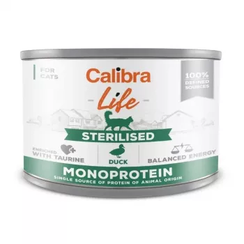 Nassfutter für Katzen Calibra Cat Life Sterilised Duck 200 g — Nasspastete für sterilisierte erwachsene Katzen, Monoprotein