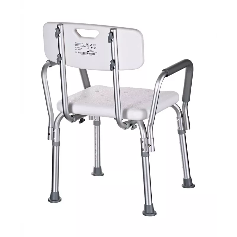 Duschstuhl ActionMed KP300AM mit Rückenlehne und Armlehnen, Polypropylen, höhenverstellbar 43–56 cm, Sitz 40×33 cm, max. Benutzergewicht 110 kg