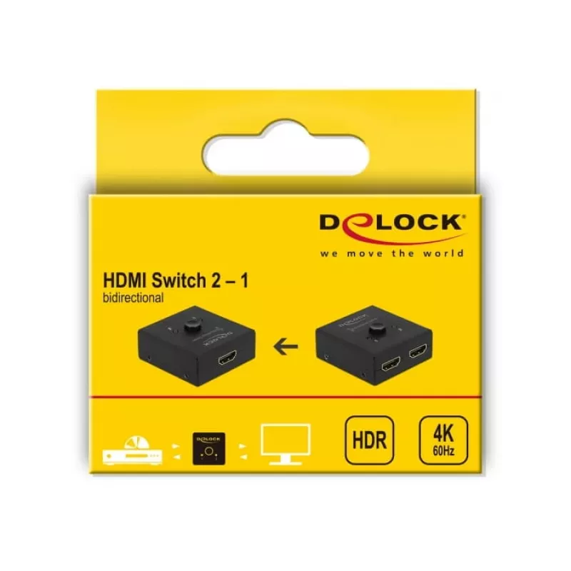 DeLock HDMI 2-1 bidirektional 4K 60 Hz kompakt - Retail Box - Video/Audio-Switch - 2 x HDMI - Desktop (64072)