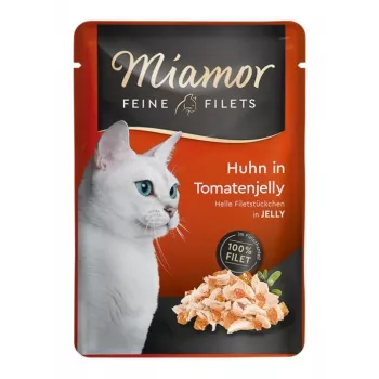 Nassfutter für Katzen Miamor MIAMOR Feine Filets 100 g Beutel — Huhn & Tomate, ausgewachsen, bei Neigung zu Übergewicht