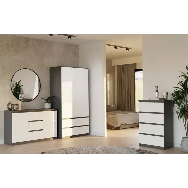 Kommode 2 Türen 3 Schubladen top e shop M-MP-K-MAL-2D3S-ANTBIA — Anthrazitrahmen, Weiße Türen, 1200×750×400 mm