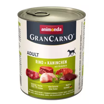 Nassfutter für Hunde animonda GranCarno Rind + Kaninchen mit Kräutern 800 g, adult, Dose