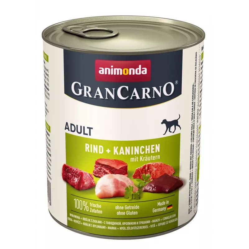 Nassfutter für Hunde animonda GranCarno Rind + Kaninchen mit Kräutern 800 g, adult, Dose
