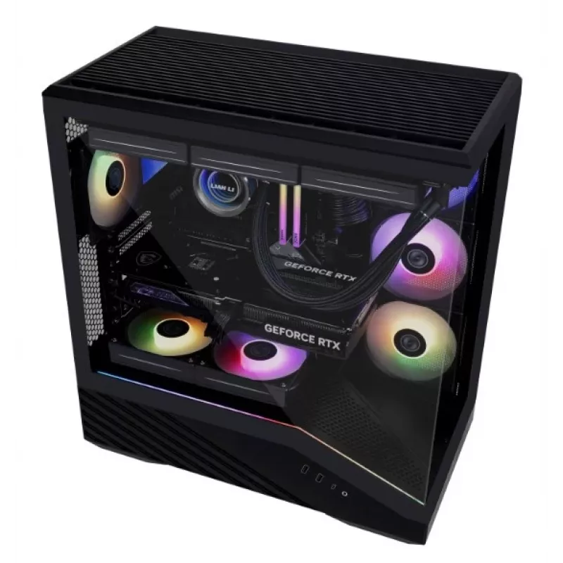 PC-Gehäuse Lian Li Vector V100 Midi Tower – Schwarz mit Seitenfenster, unterstützt 3×120-mm-Seitenlüfter + 1×120-mm-Hecklüfter, 3,5-Zoll-HDD, 2,5-Zoll-SSD, 235,5×446×484,6 mm