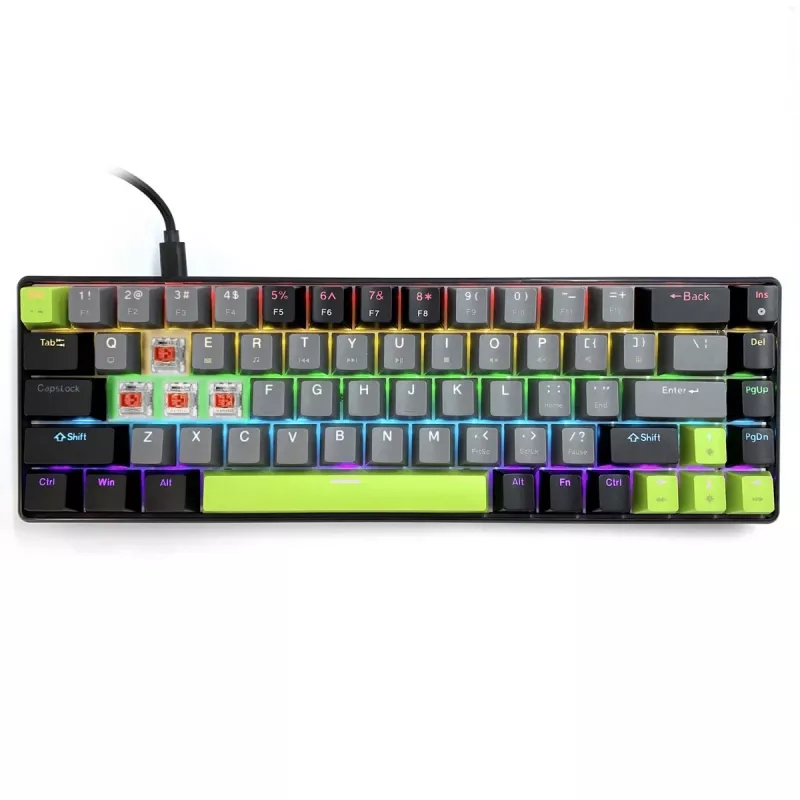 Mechanische Tastatur MEDIA-TECH MT1260 Red Core MX60, 60% Formfaktor, CHERRY MX Red Schalter, RGB-Beleuchtung, USB, grün