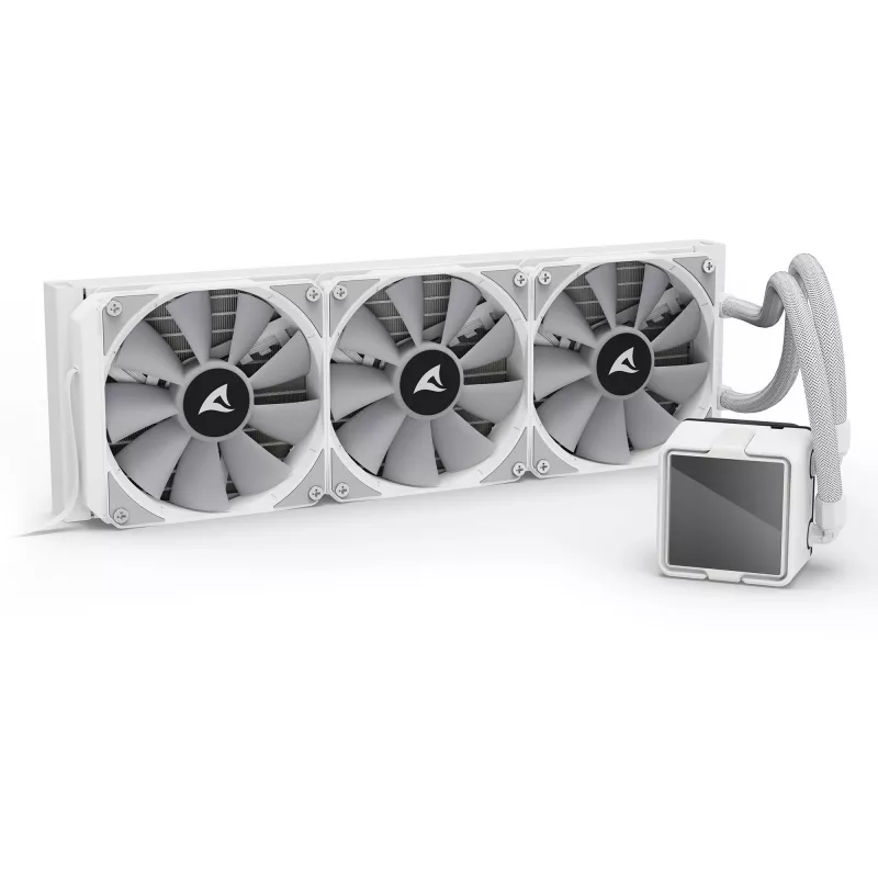 All-in-One CPU-Flüssigkeitskühler Sharkoon S100 ARGB weiß – 360-mm-Radiator, Infinity-Mirror-Effekt