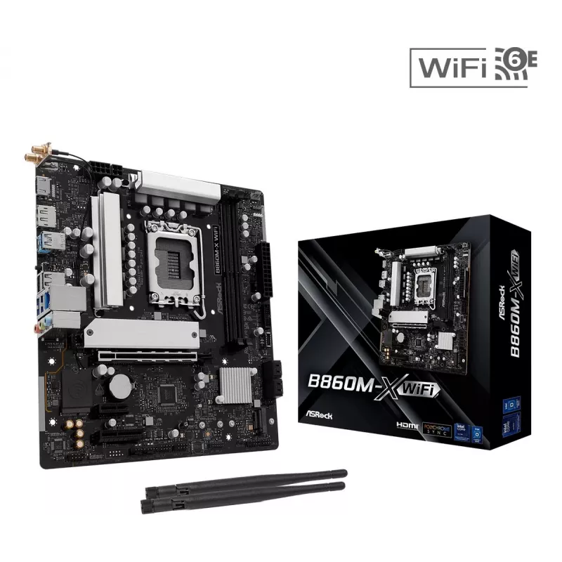 Motherboard ASRock B860M-X WiFi — Intel B860, LGA 1851, micro ATX, DDR5, 2x DIMM, 4x M.2, 2.5Gb LAN, Wi‑Fi 6E, Bluetooth 5.3