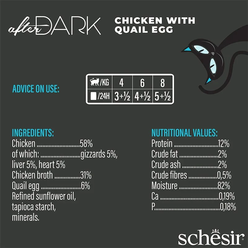 Nassfutter für Katzen Agras Pet Foods Schesir after Dark Complete Brühe 80 g – Huhn, glutenfrei, für ausgewachsene Katzen