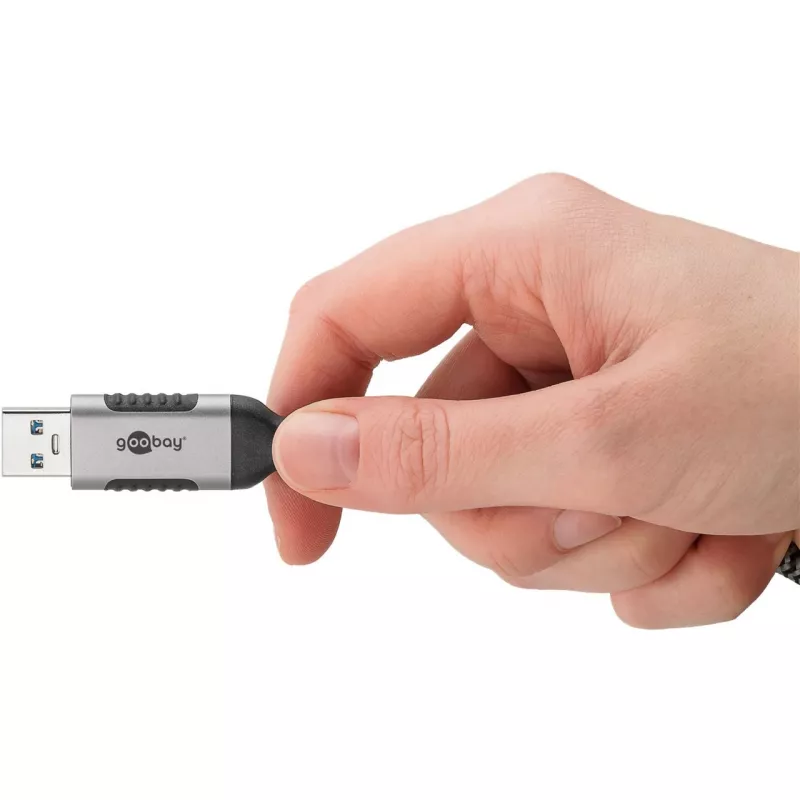 Ethernet-Kabel USB-A 3.2 Gen1 Stecker > RJ-45 Stecker, LAN-Adapter schwarz/Silber, 1,5 Meter, geflochtener Textilmantel
