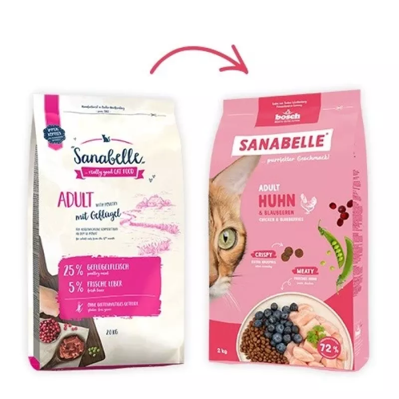 Trockenes Katzenfutter Bosch Sanabelle Life Adult Huhn & Blaubeeren 8 kg, 31 % Protein, 16 % Fett, 2 % Rohfaser