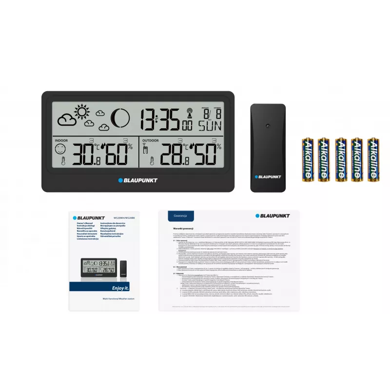 Wetterstation BLAUPUNKT WS20BK — Anzeige für Innen-/Außentemperatur & Luftfeuchtigkeit, schwarz, 1 Sensor, LCD, batteriebetrieben