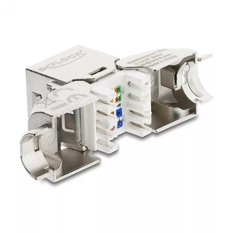 DeLOCK Keystone-Modul RJ45-Buchse auf LSA Cat.6A Metallverriegelung werkzeugfrei 90° abgewinkelt geschirmt