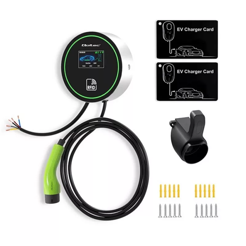 EV-Ladestation QOLTEC 52432 Typ2 22 kW WLAN mit LCD-Anzeige