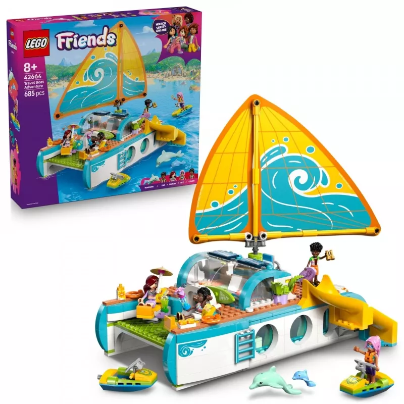 LEGO Friends Spielset Reiseboot-Abenteuer 42664 — 685 Teile, 4 Mini-Puppen, ab 8 Jahren, 260×190×320 mm