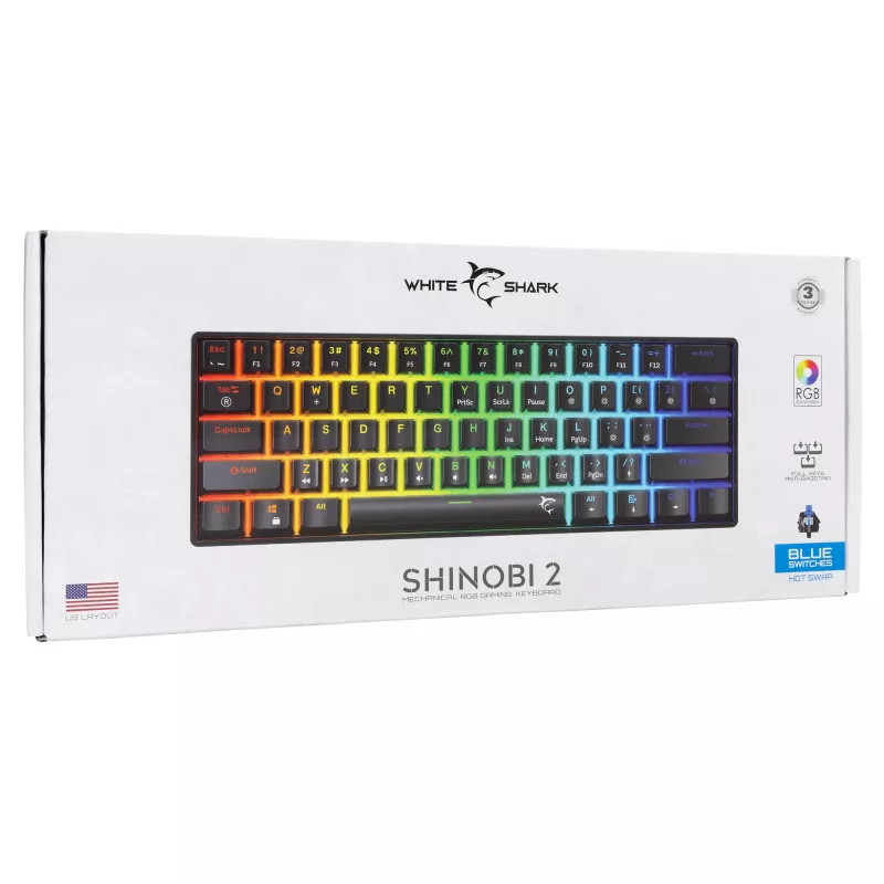 Mechanische Tastatur White Shark Shinobi-2 Blue Switch Schwarz US-Layout