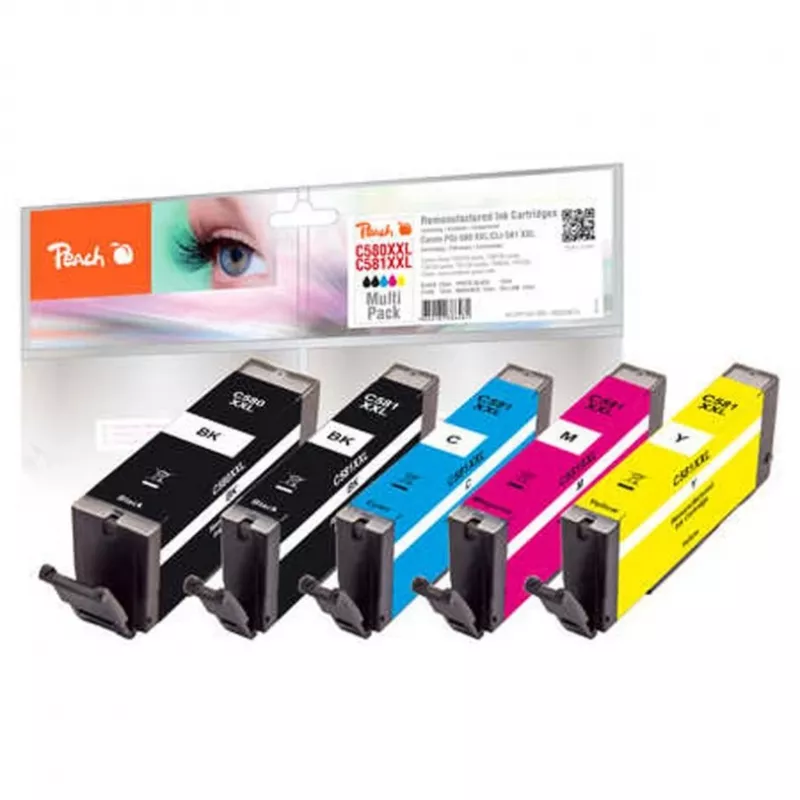 Peach PI100-396 Tintenpatrone 5 Stück Kompatibel Extra (Super) Hohe Reichweite Schwarz, Cyan, Magenta, Fotoschwarz, Gelb