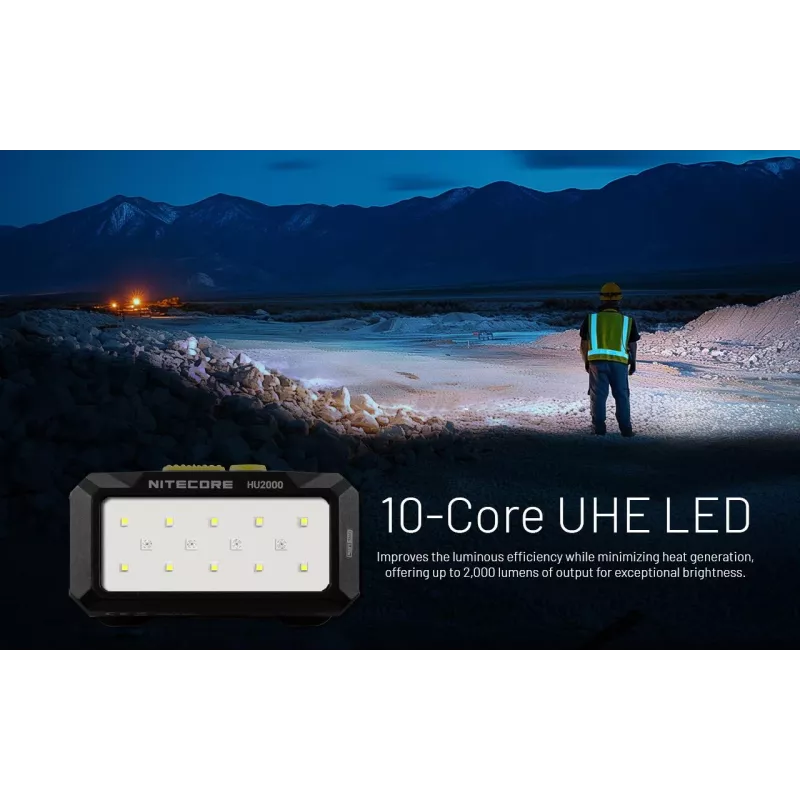 Stirnlampe Nitecore HU2000, 10 LEDs, USB-wiederaufladbarer Lithium-Ionen-Akku, Aluminium+Polycarbonat, IP68 wasserdicht