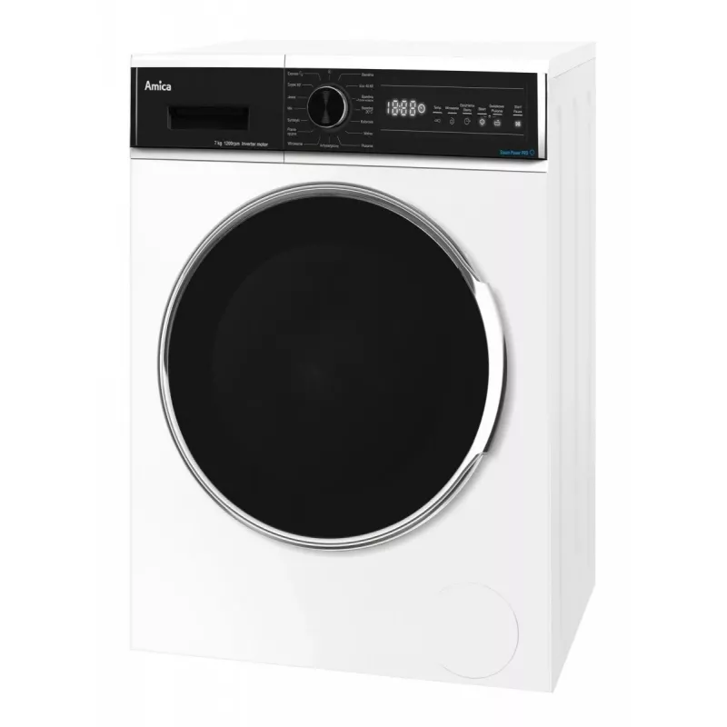 Freistehende Waschmaschine AMICA WA3S712BLiSHB, 7 kg, 1200 U/min, 2100 W, LED-Anzeige, schwarze Tür