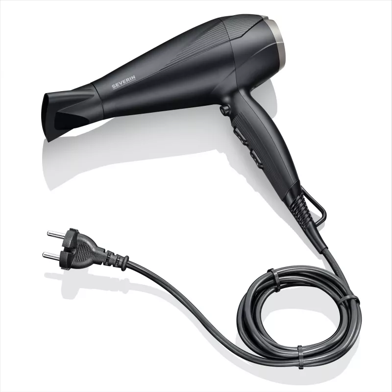 Haartrockner SEVERIN HT0167 Schwarz/Silber, 1600 W, kompaktes faltbares Design