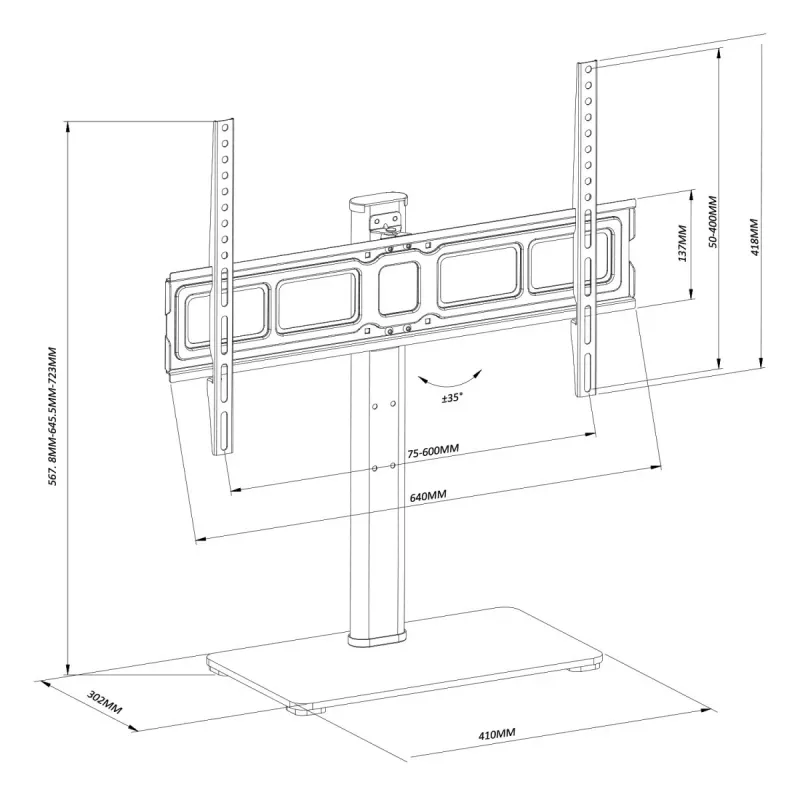 TV-Ständer MACLEAN MC-386 für 32-Zoll- bis 75-Zoll-Fernseher, bis zu 40 kg, VESA 600x400 mm, drehbar, freistehend