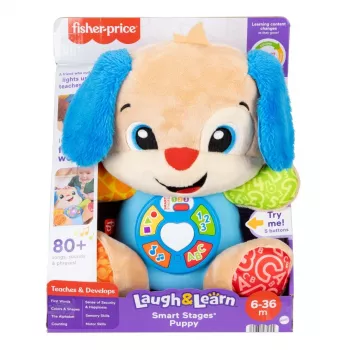Interaktives Lernspielzeug MATTEL Fisher-Price Lern- und Lachwelpe JFD27 – Lichter, Geräusche, Tasten für frühes Lernen