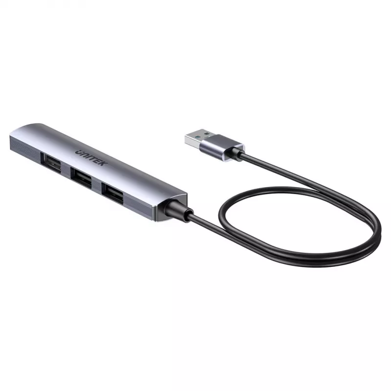 USB-Hub Unitek H1208CGY01 — 4-Port USB 3.0 (5 Gbit/s), abwärtskompatibel mit USB 2.0, Aluminium