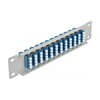 Glasfaser-Patchpanel DeLOCK 10 Zoll 12 Port LC Quad blau 1U grau