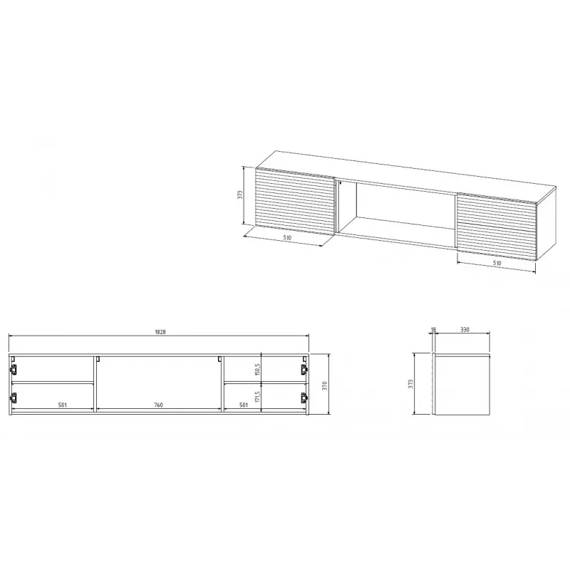 Cama RTV-Schrank TULA 183x35x37 schwarz matt + weiß Kamin