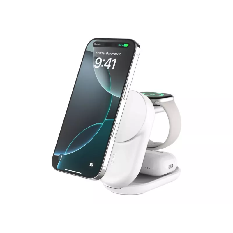 Indoor-Ladegerät Belkin UltraCharge 25W Qi2 3in1 Magnetisches Ladegerät EU Weiß Rund