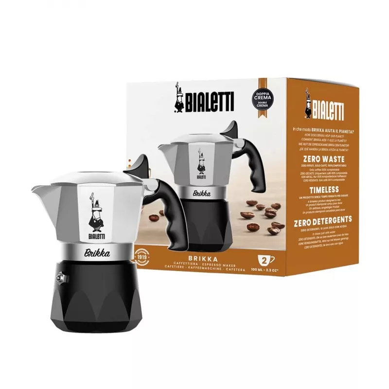 Bialetti Brikka Moka-Kanne 0,1 L Schwarz, Edelstahl