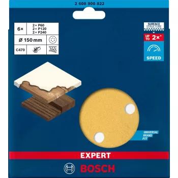 Schleifpapier-Set Bosch Expert C470 Ø150 mm K60 K120 K240, 6 Stück