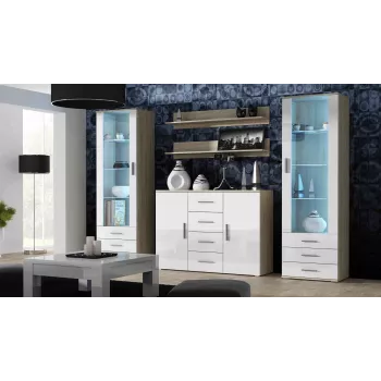 Cama Wohnzimmer-Sideboard UNI Sonoma-Eiche/weiß glänzend