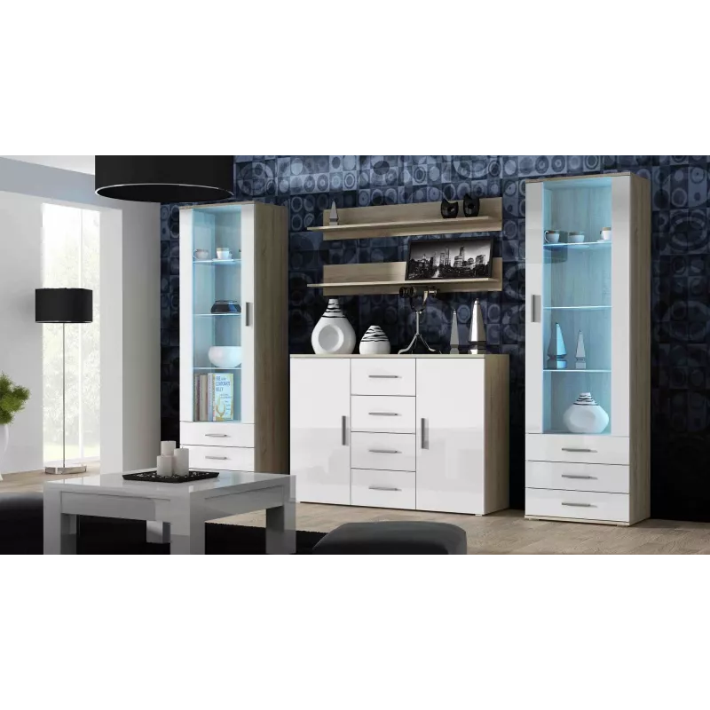 Cama Wohnzimmer-Sideboard UNI Sonoma-Eiche/weiß glänzend