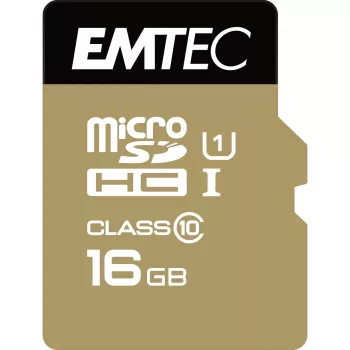 EMTEC Gold+ - Flash-Speicherkarte (SD-Adapter inbegriffen) - 16 GB - Class 10 - microSD - Gold (ECMSDM16GHC10GP)