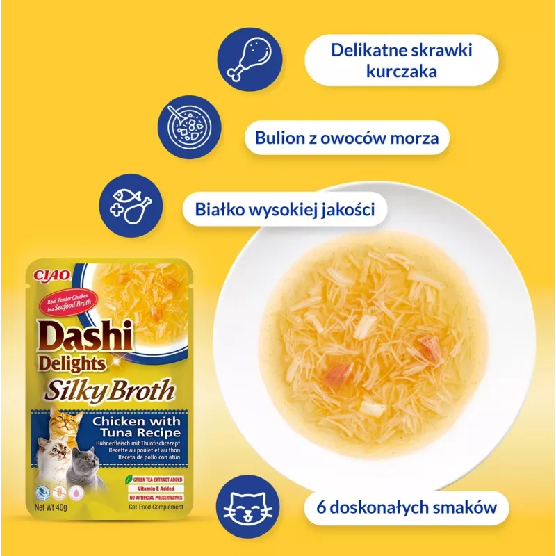 Katzen-Nassleckerli INABA Dashi Delights Silky Broth Chicken with Cheese 40 g Einzelportionsbeutel