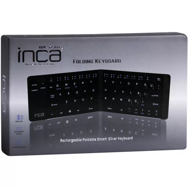 Wireless Tastatur Inca IBK-579BT Bluetooth 66 Tasten Metallic Silber