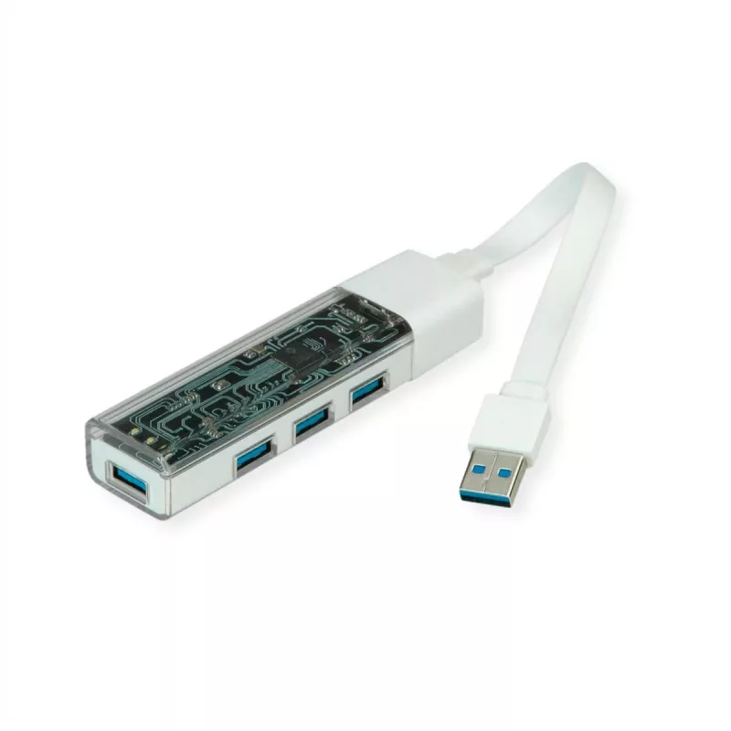 ROLINE mobiler USB 3.2 Gen 1 Hub, 4-fach, Typ A+C Anschlusskabel