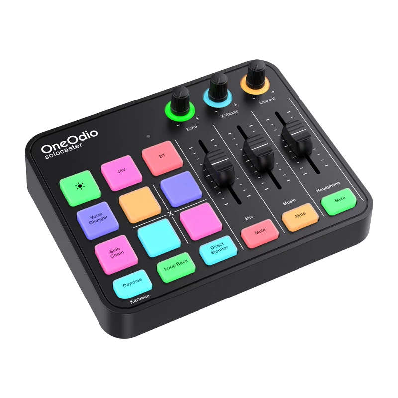 Audio-Mixer und USB-Soundkarte OneOdio Solocaster – kompaktes Desktop-Interface für Streaming und Aufnahme