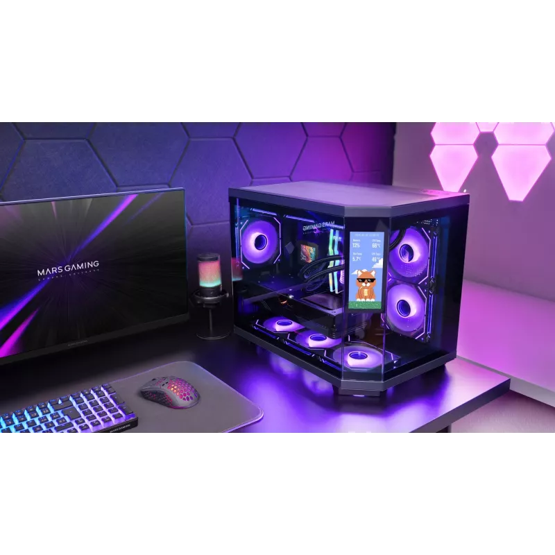 Mars Gaming MC3TCORELCDM Computergehäuse Mini Tower Schwarz