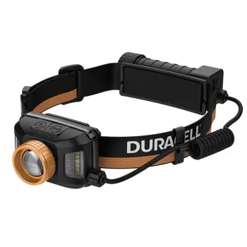 Stirnlampe Duracell DH1500R — schwarz/orange, wiederaufladbare freihändige Beleuchtung