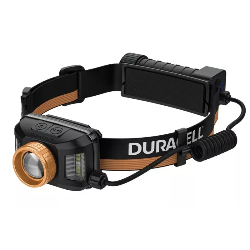 Stirnlampe Duracell DH1500R — schwarz/orange, wiederaufladbare freihändige Beleuchtung