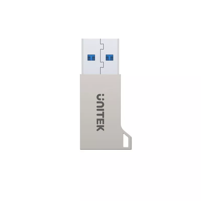 USB Typ-A Adapter Unitek A1034NI, Silber, USB 2.0/3.2 Gen1, bis zu 5 Gbit/s, Zinkgehäuse, 36×16,7×5,7 mm