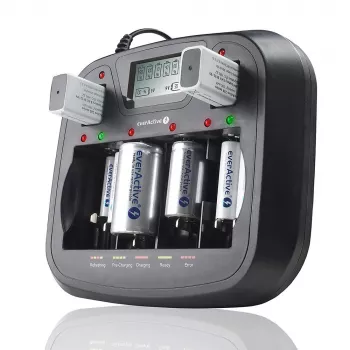 Batterieladegerät everActive NC-900U Universal DC — lädt AA, AAA, C, D, 9V, bis zu 6 Zellen, schwarz